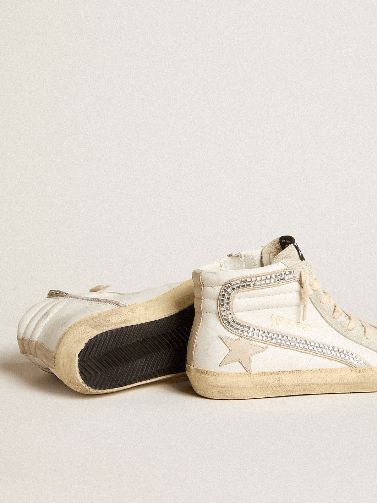 Golden Goose Slide with nude leather star and suede and Swarovski crystal flash