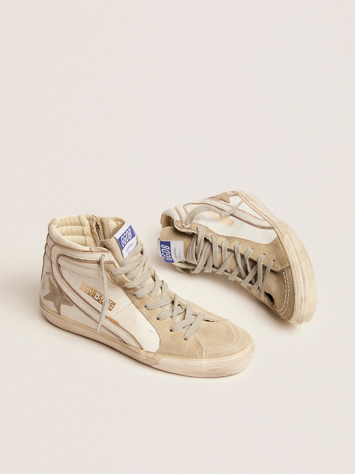 Golden Goose Women's Slide with ice-gray suede star and white flash