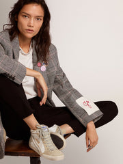 Golden Goose Women's Slide with ice-gray suede star and white flash
