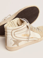 Golden Goose Women's Slide with ice-gray suede star and white flash
