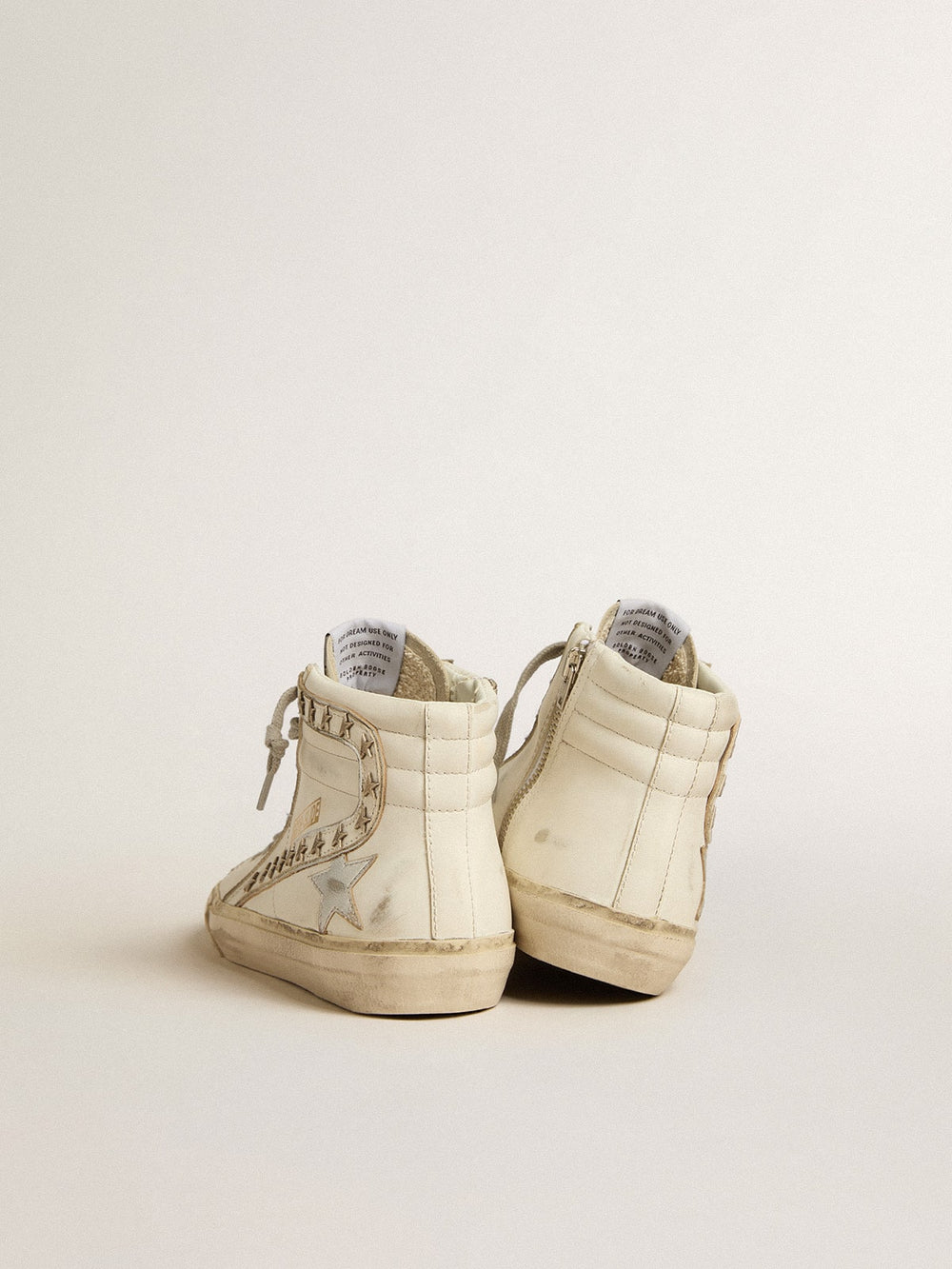 Golden Goose Slide with silver metallic leather star and leather flash with stars