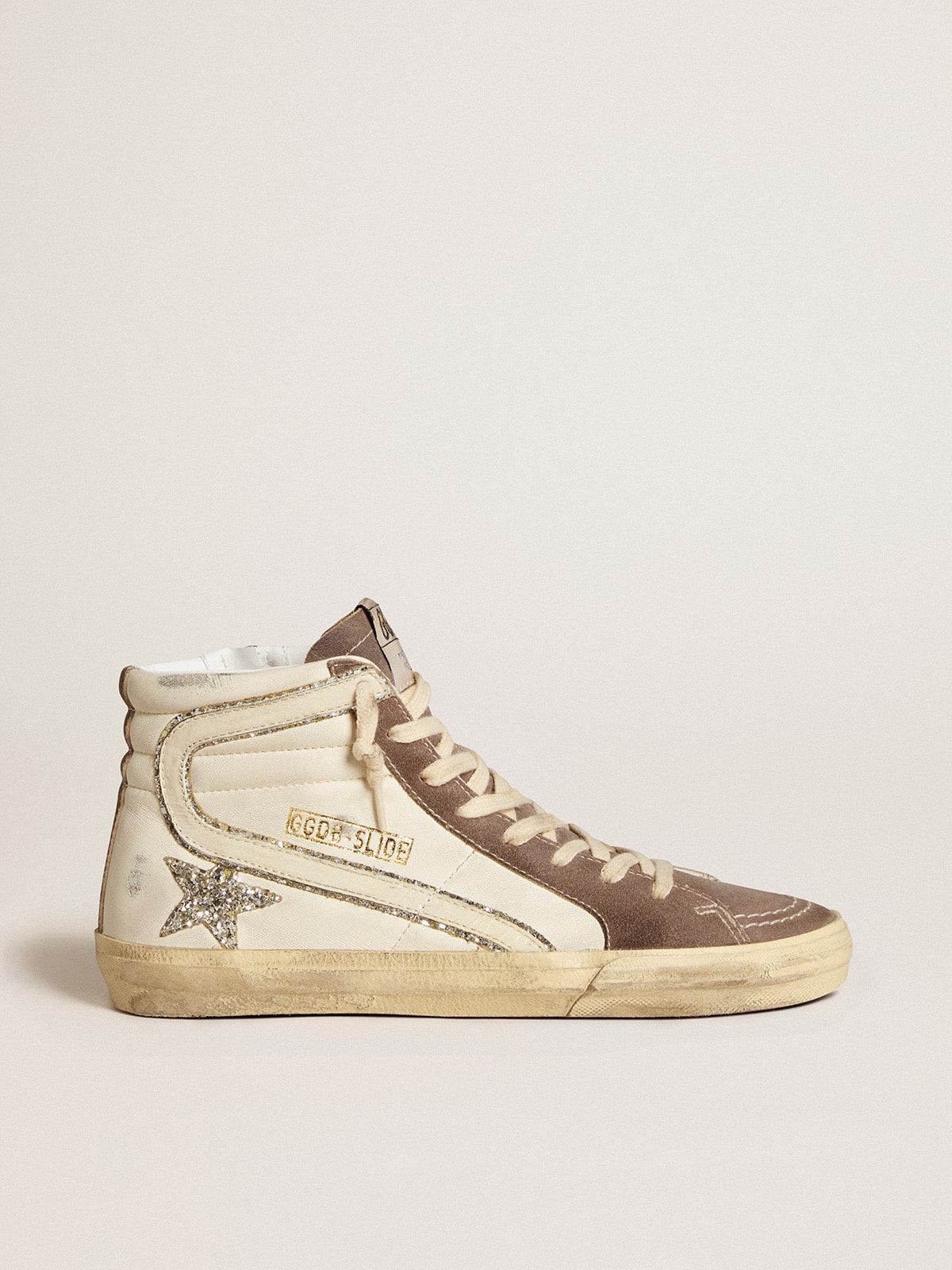 Golden Goose Slide in nappa with glitter star and patent leather flash