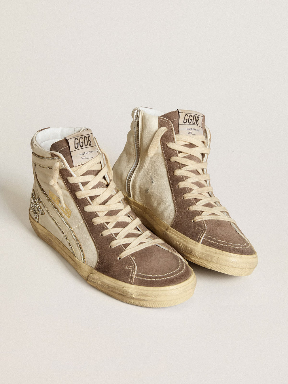 Golden Goose Slide in nappa with glitter star and patent leather flash