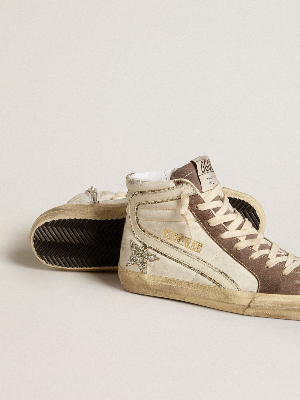 Golden Goose Slide in nappa with glitter star and patent leather flash