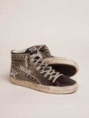 Golden Goose Women's Slide with silver laminated leather upper and studs