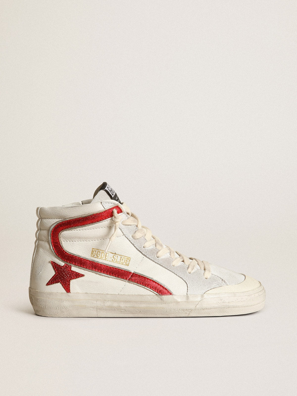Golden Goose Slide with a red laminated leather star and flash