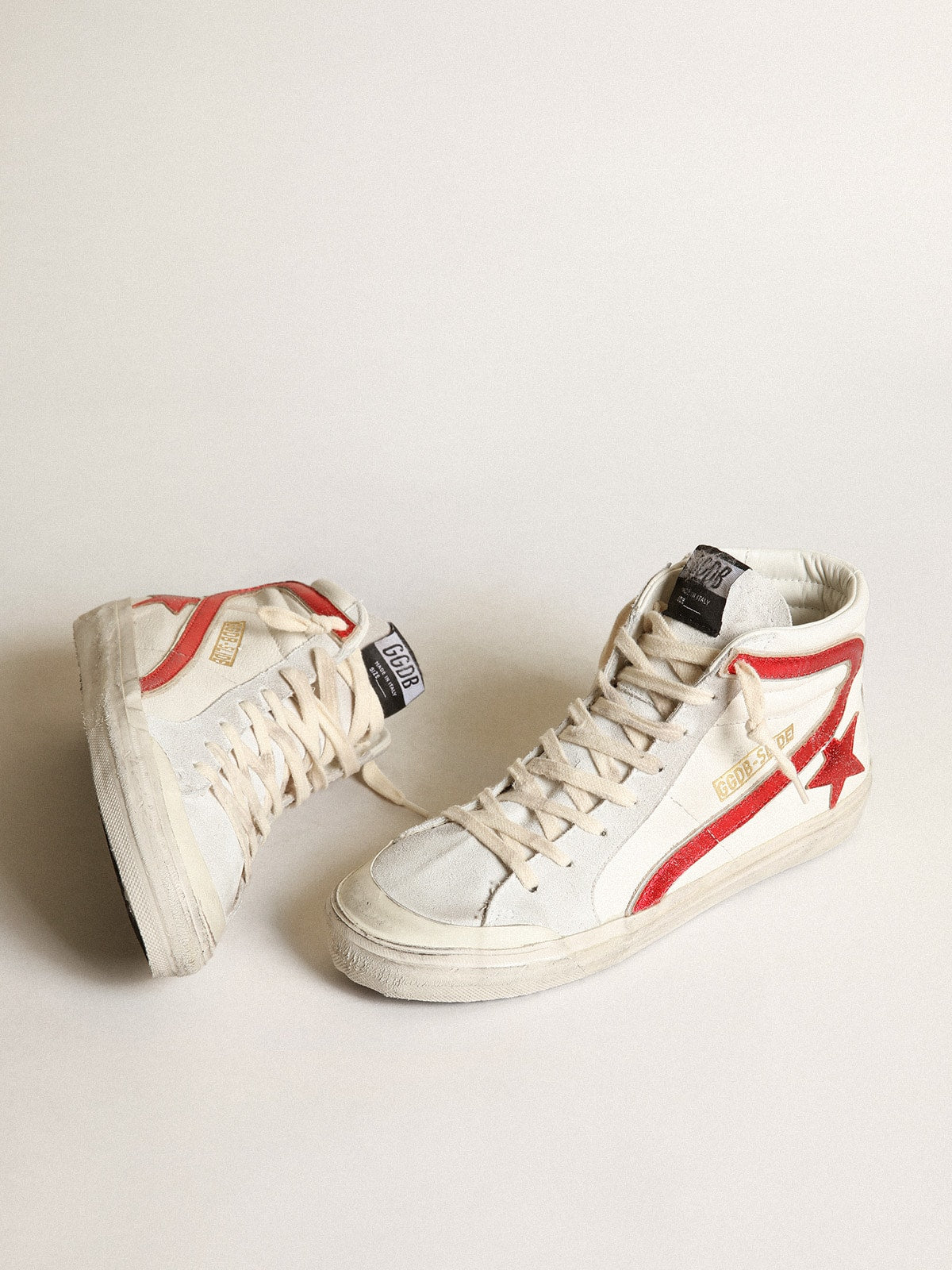 Golden Goose Slide with a red laminated leather star and flash