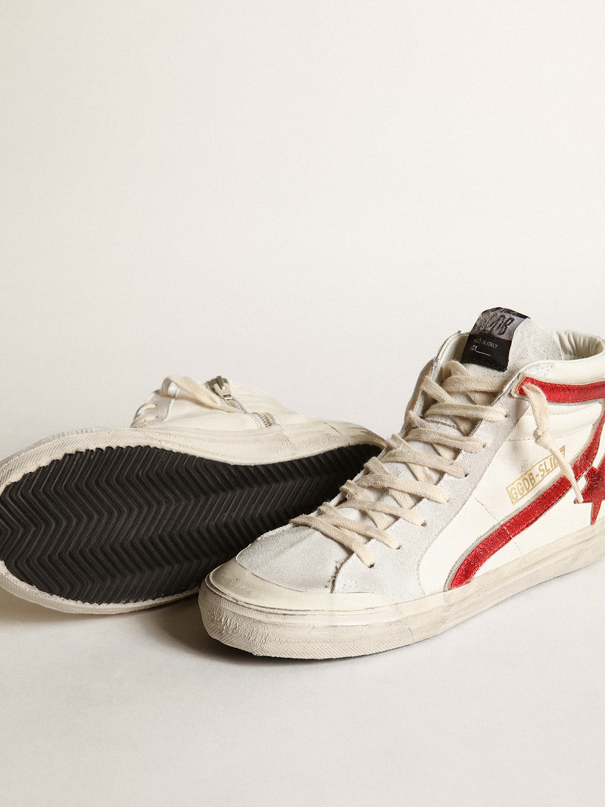 Golden Goose Slide with a red laminated leather star and flash