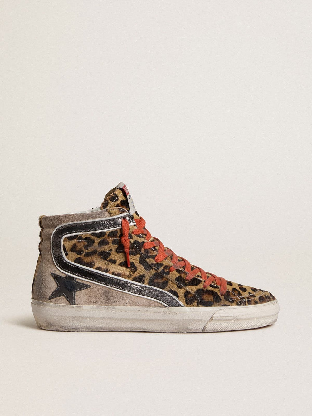 Golden Goose Women’s Slide LTD in leopard-print pony skin with metallic leather star and flash