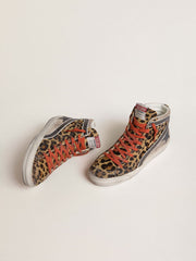 Golden Goose Women’s Slide LTD in leopard-print pony skin with metallic leather star and flash