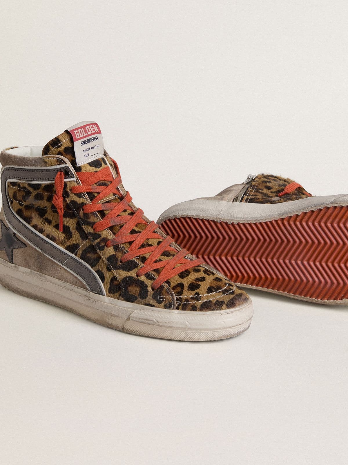 Golden Goose Women’s Slide LTD in leopard-print pony skin with metallic leather star and flash