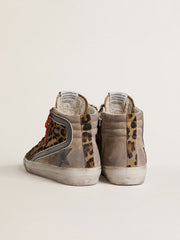 Golden Goose Women’s Slide LTD in leopard-print pony skin with metallic leather star and flash