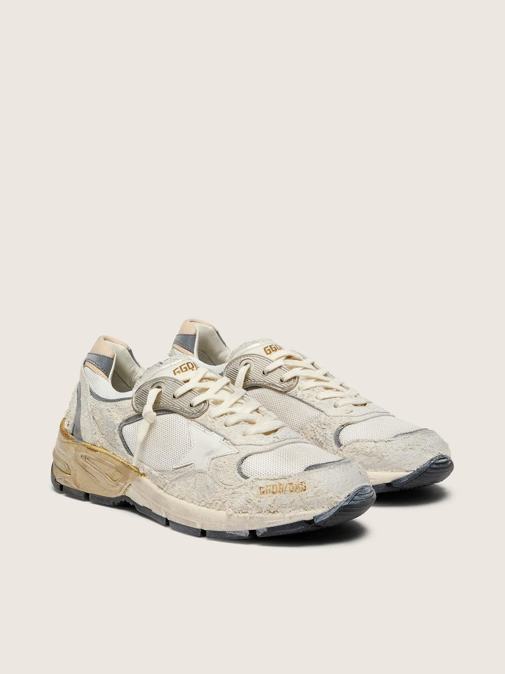 Golden Goose Women's Dad-Star in suede and mesh with white leather star and beige leather heel tab