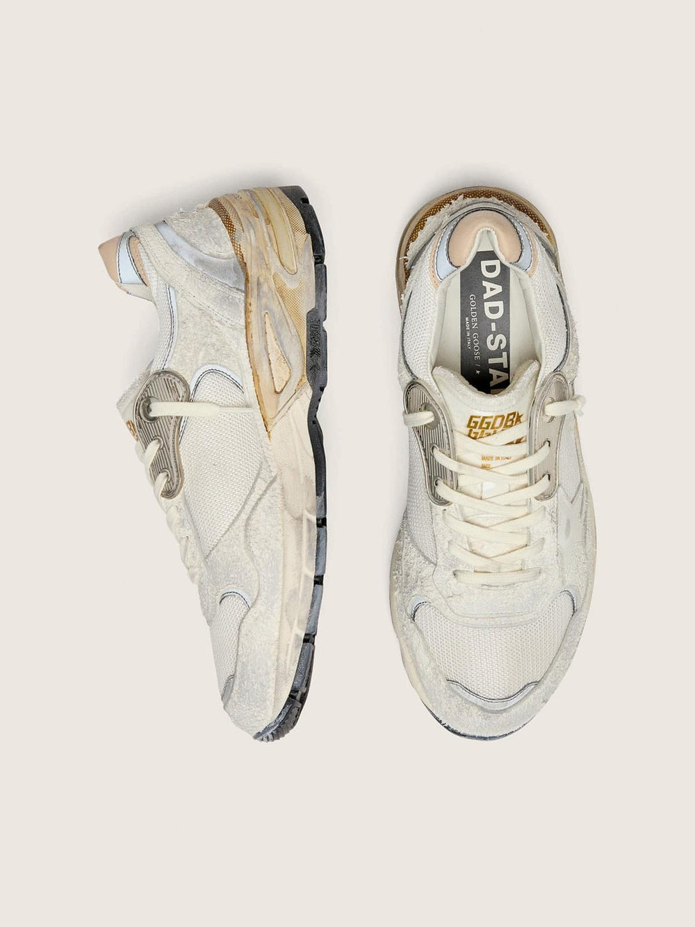 Golden Goose Women's Dad-Star in suede and mesh with white leather star and beige leather heel tab