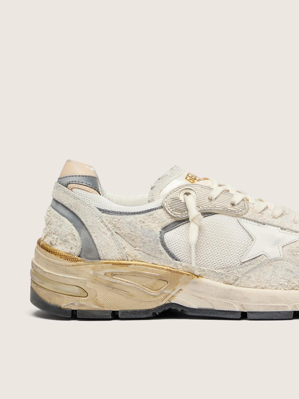 Golden Goose Women's Dad-Star in suede and mesh with white leather star and beige leather heel tab