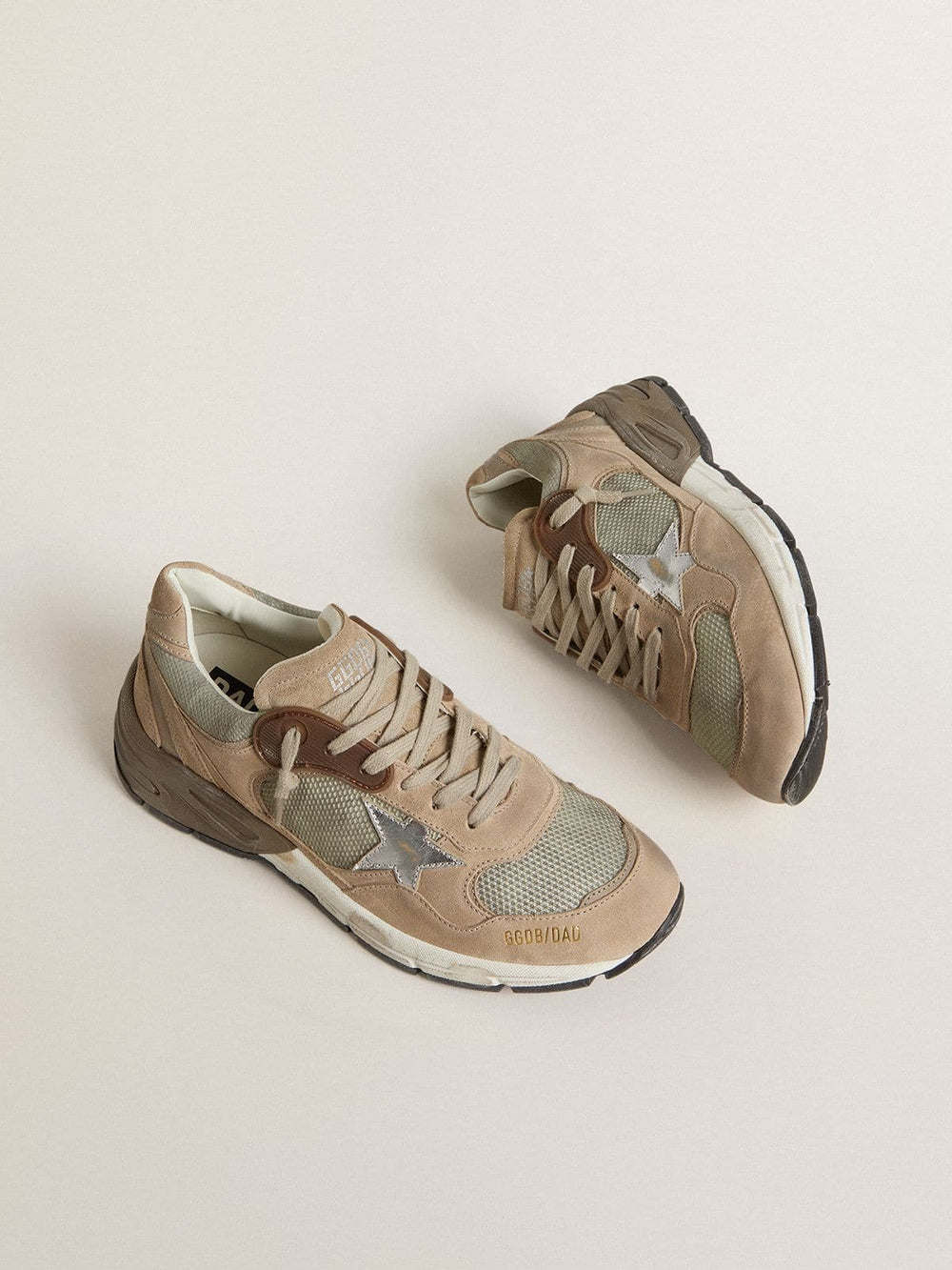 Golden Goose Women's Dad-Star in beige mesh and suede with silver leather star