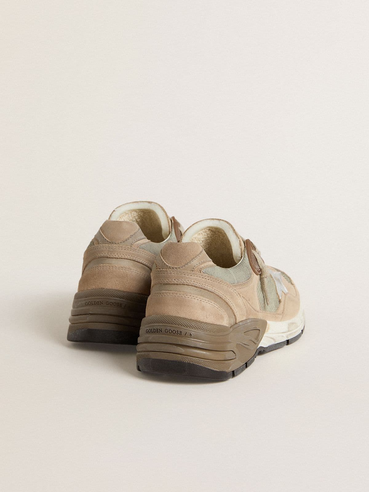 Golden Goose Women's Dad-Star in beige mesh and suede with silver leather star