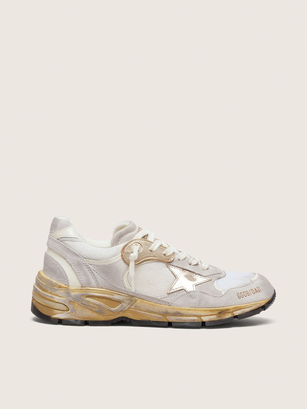 Golden Goose Women's Dad-Star in mesh and white suede with gold foiled star