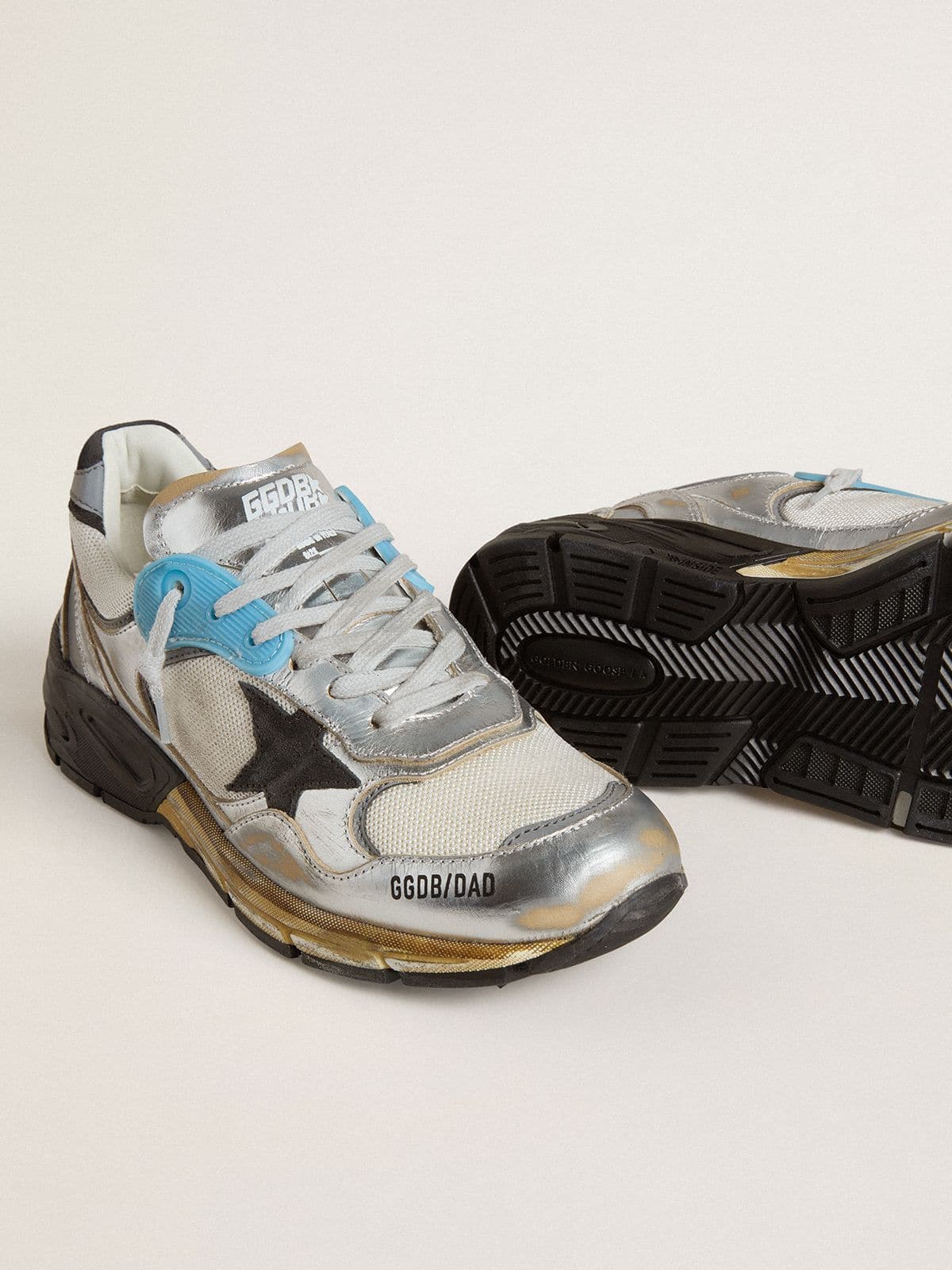 Golden Goose Women's Dad-Star in mesh and silver foiled leather with black suede star