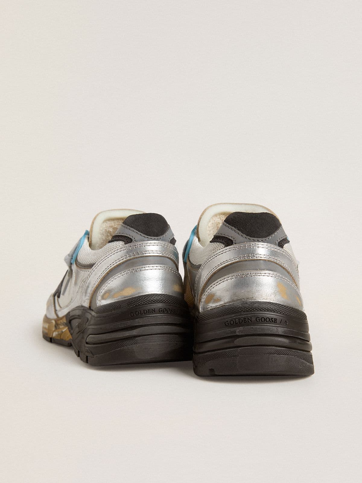 Golden Goose Women's Dad-Star in mesh and silver foiled leather with black suede star