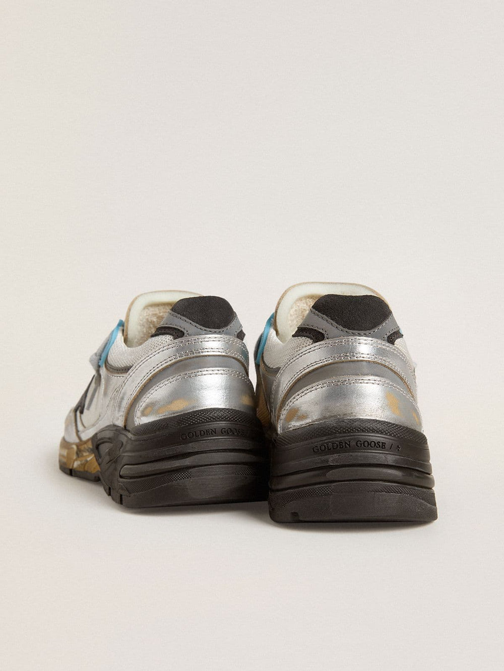 Golden Goose Women's Dad-Star in mesh and silver foiled leather with black suede star