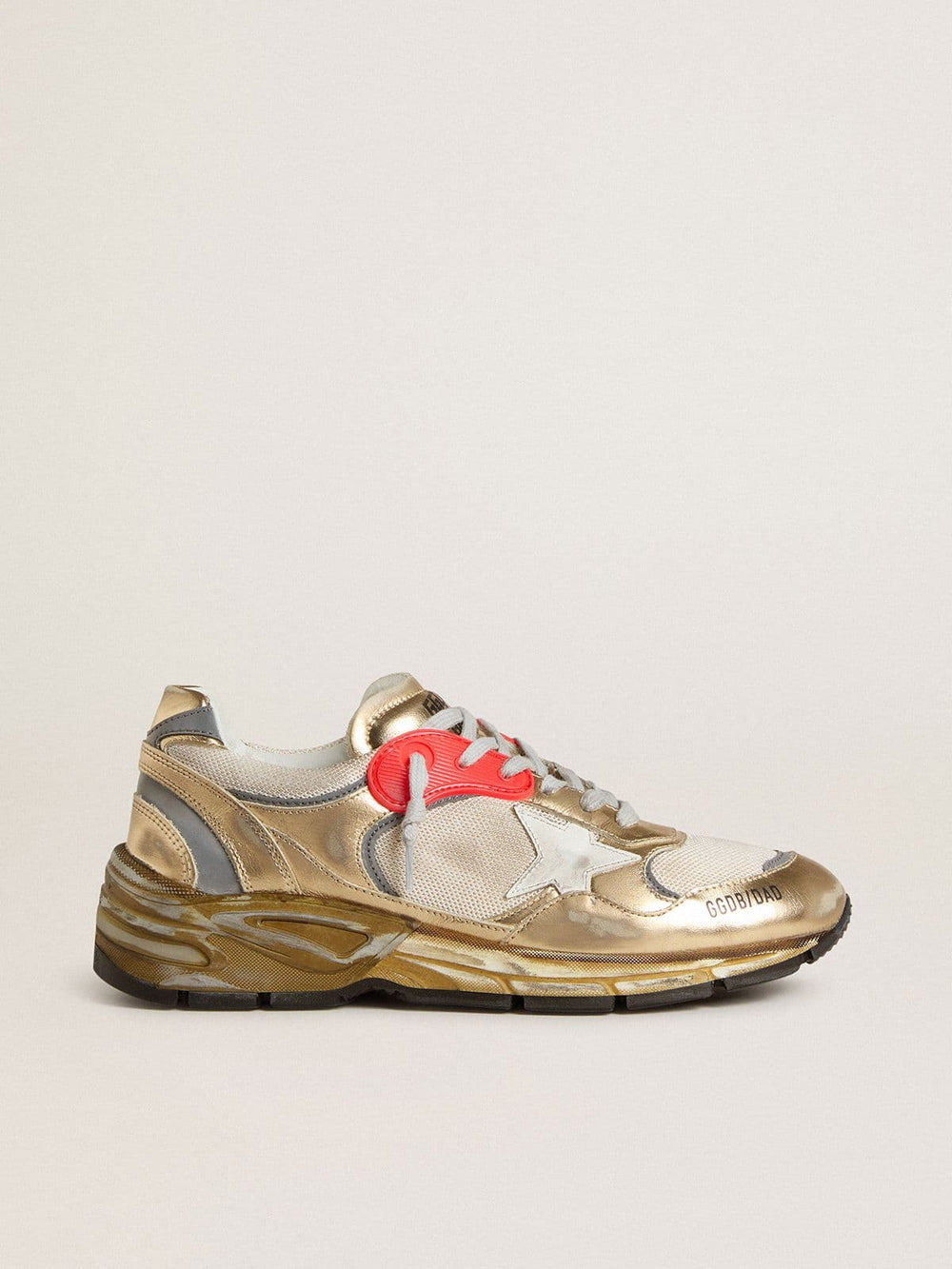 Golden Goose Women's Dad-Star in mesh and gold foiled leather with white leather star