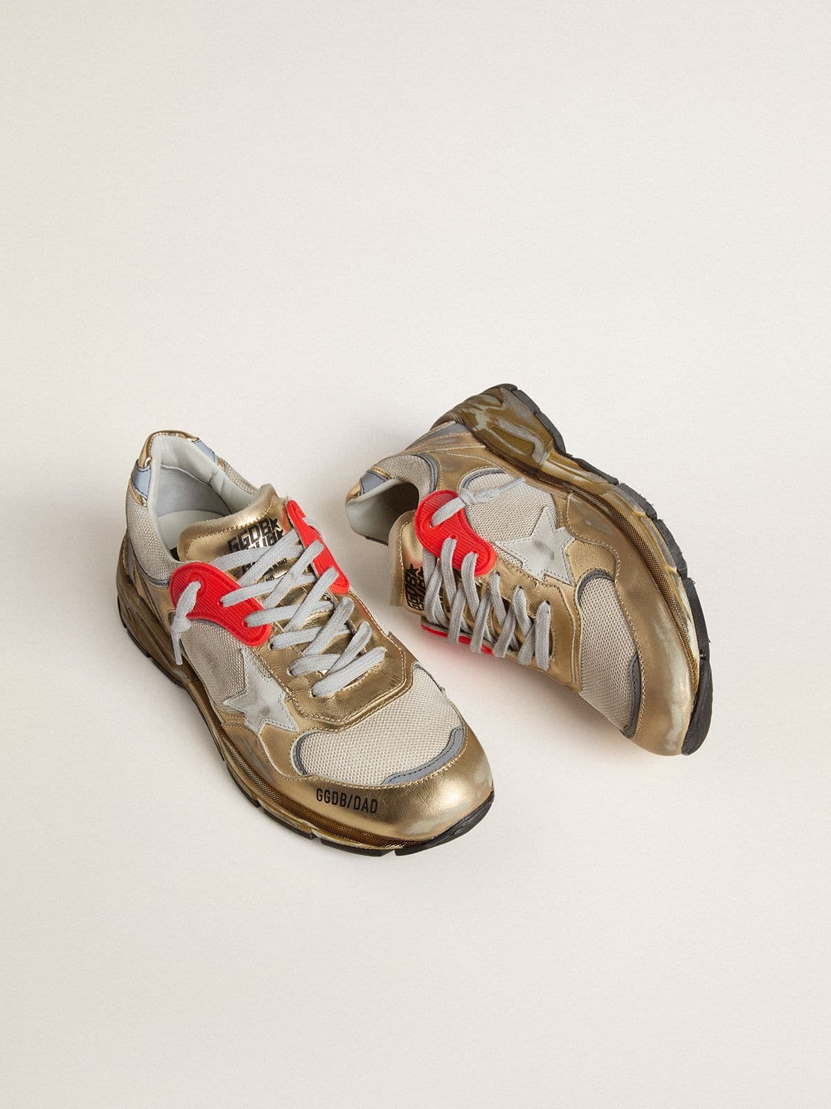 Golden Goose Women's Dad-Star in mesh and gold foiled leather with white leather star