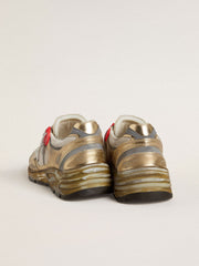 Golden Goose Women's Dad-Star in mesh and gold foiled leather with white leather star
