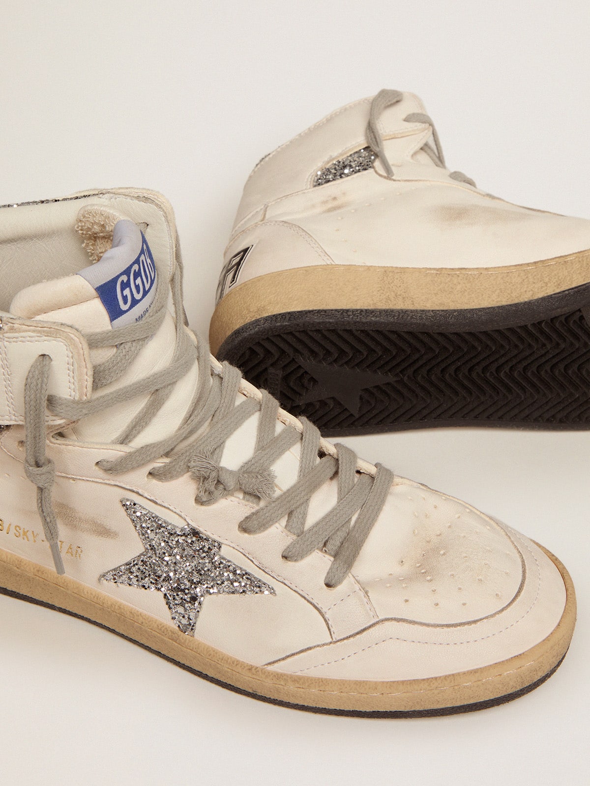 Golden Goose Women's Sky-Star with signature on the ankle and silver inserts