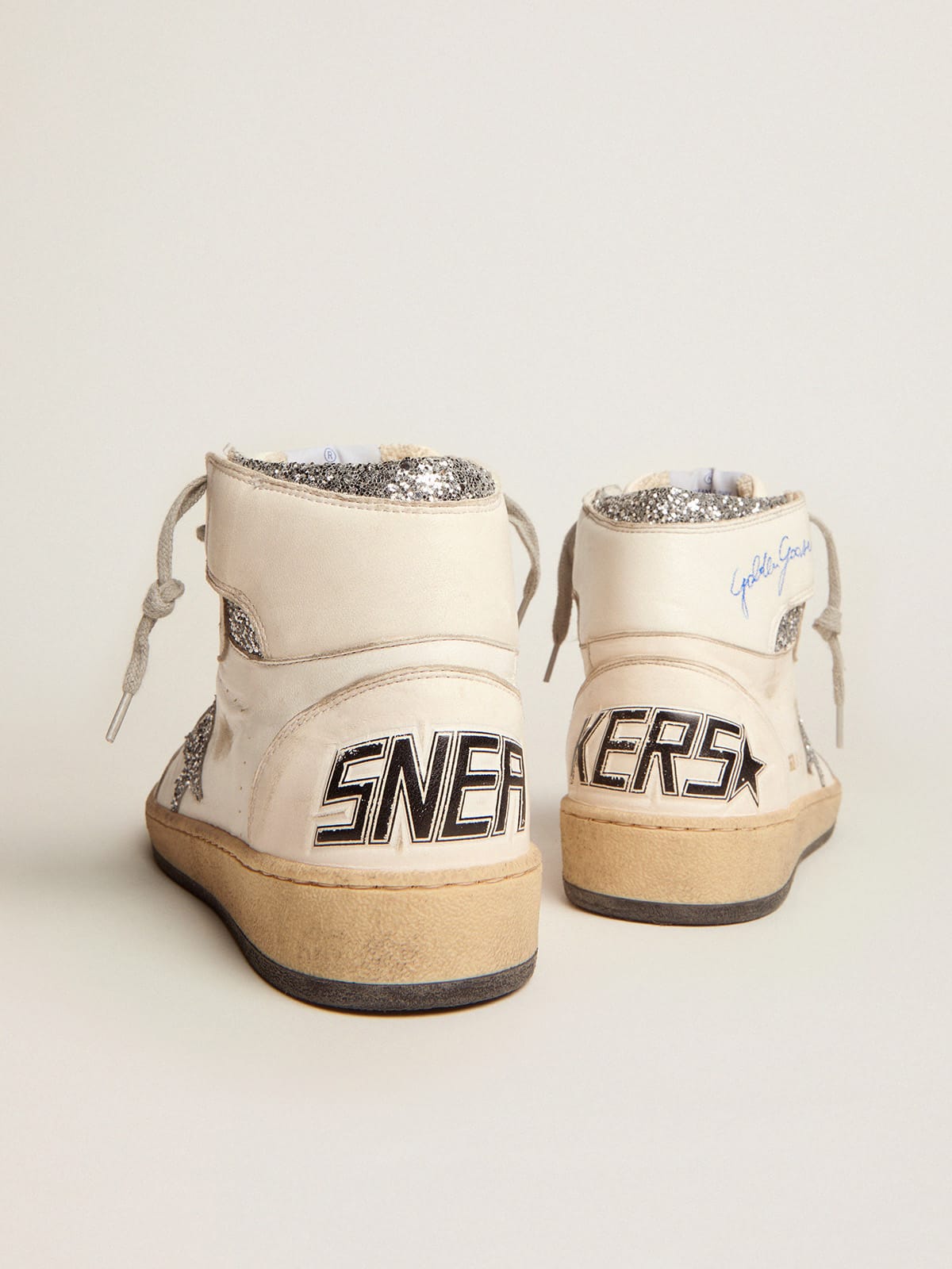 Golden Goose Women's Sky-Star with signature on the ankle and silver inserts