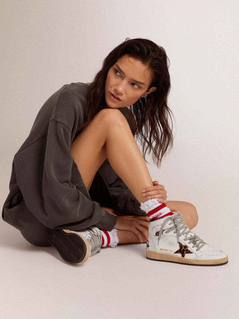 Golden Goose Women’s Sky-Star high-top sneakers in leopard-print pony skin | Golden Goose