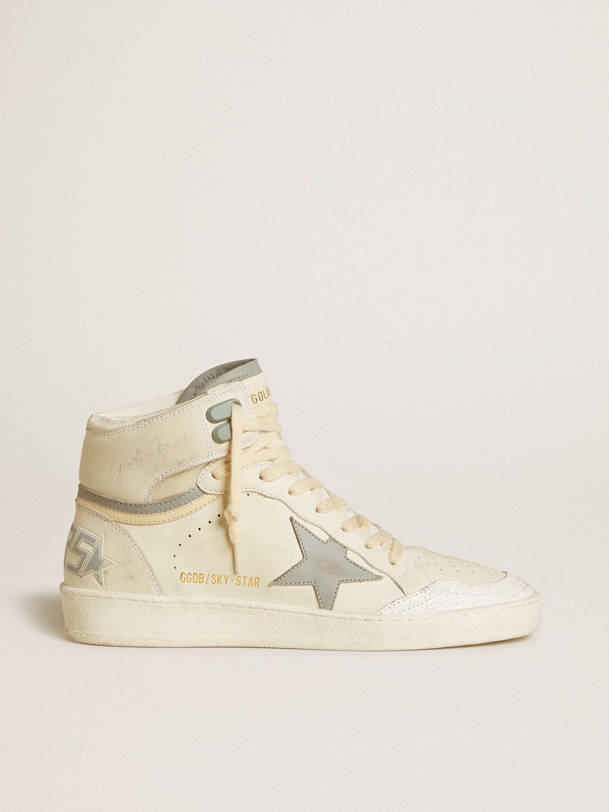 Golden Goose Women's Sky-Star in leather with light blue leather star and white heel tab