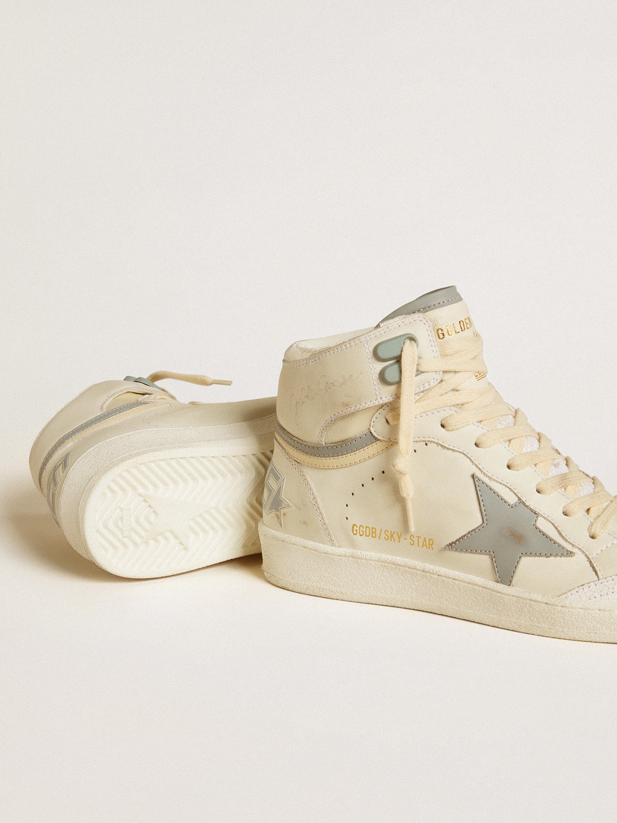 Golden Goose Women's Sky-Star in leather with light blue leather star and white heel tab