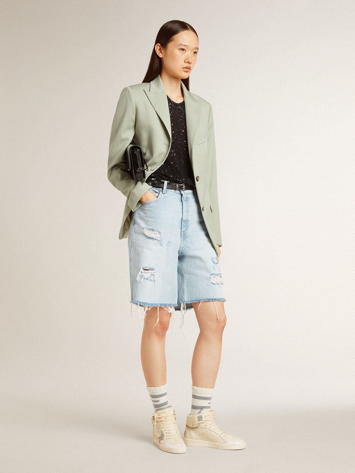 Golden Goose Women's Sky-Star in leather with light blue leather star and white heel tab