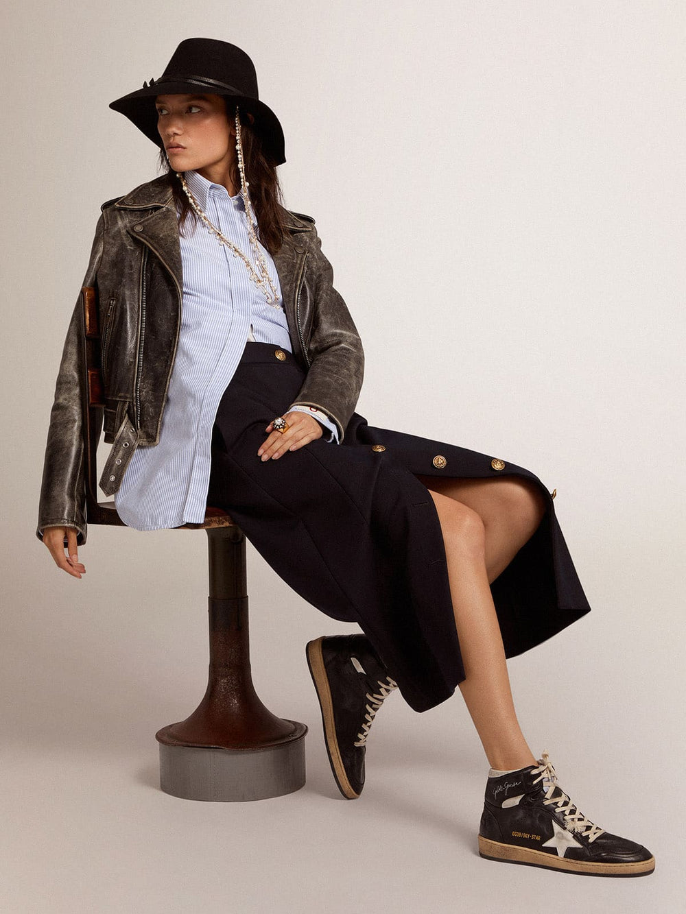 Golden Goose Women's Sky-Star in black nappa with white star