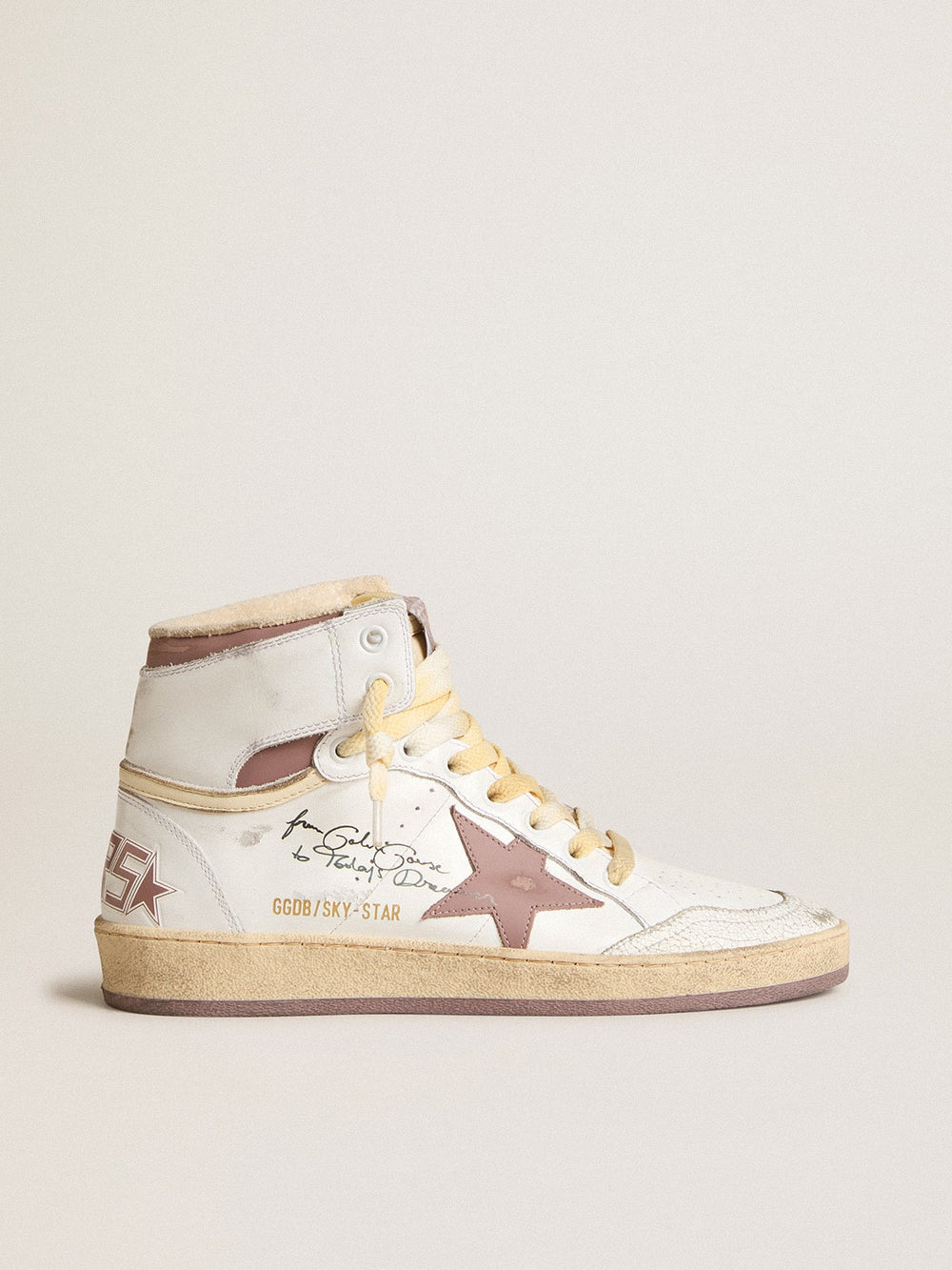Golden Goose Sky-Star in white leather with pink leather star