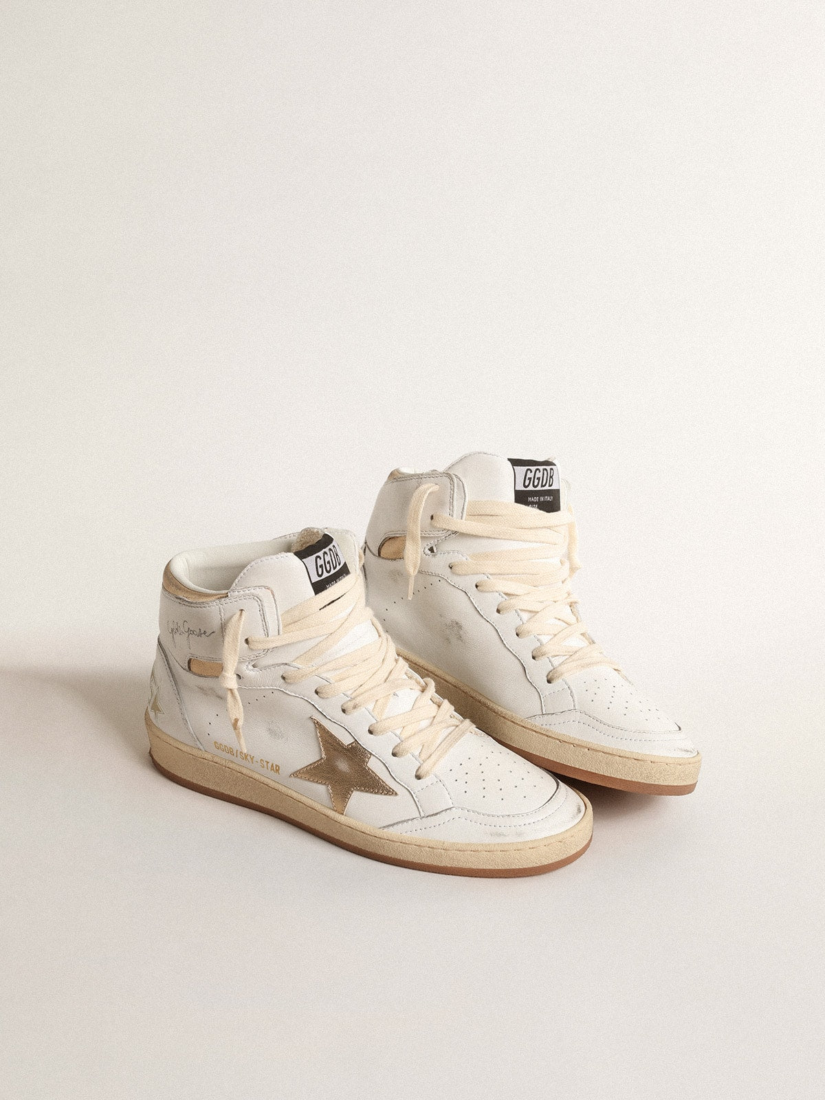Golden Goose Sky-Star in white nappa leather with gold metallic leather star and heel tab