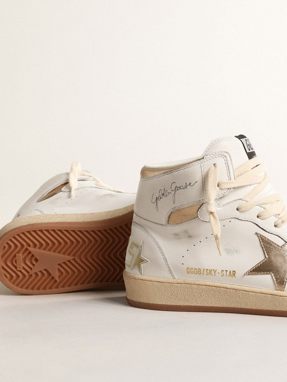 Golden Goose Sky-Star in white nappa leather with gold metallic leather star and heel tab