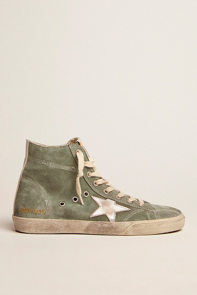 Golden Goose Francy in green suede with silver metallic leather star