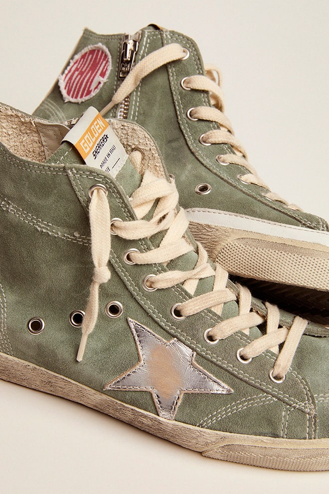 Golden Goose Francy in green suede with silver metallic leather star