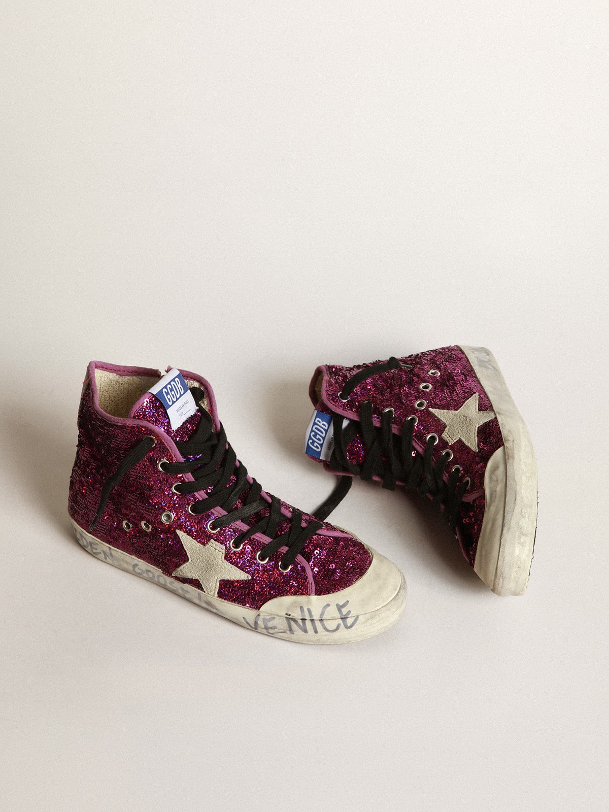 Golden Goose Francy sneakers with sequins and handwritten lettering on the outsole