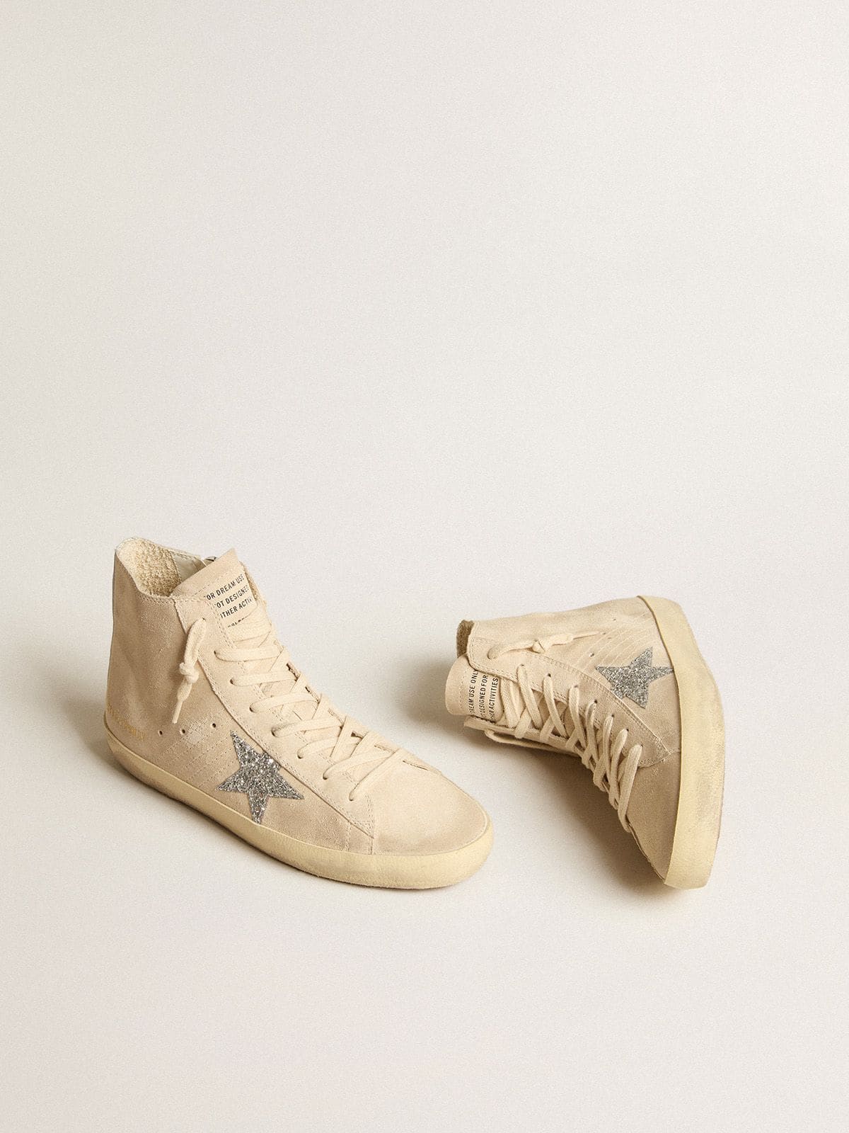 Golden Goose Women's Francy in beige suede with silver glitter star