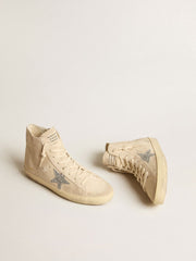 Golden Goose Women's Francy in beige suede with silver glitter star