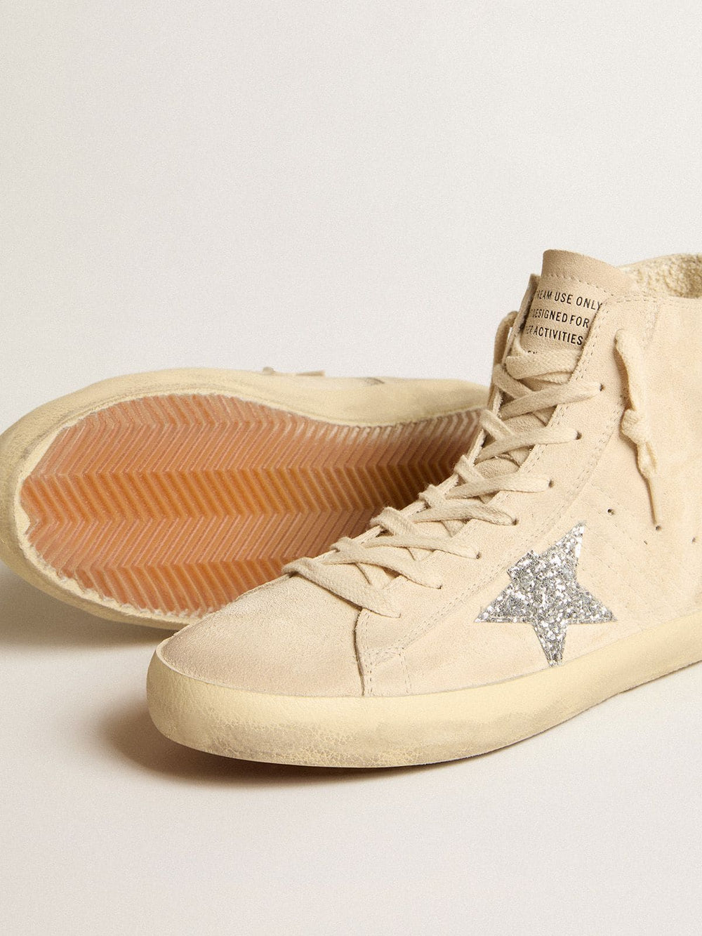 Golden Goose Women's Francy in beige suede with silver glitter star