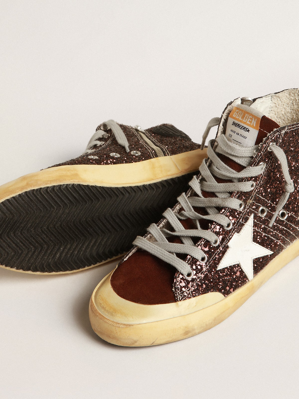 Golden Goose Francy Penstar in brown glitter with white leather star