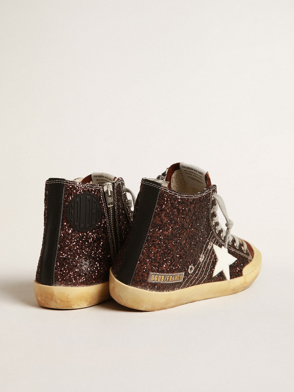 Golden Goose Francy Penstar in brown glitter with white leather star
