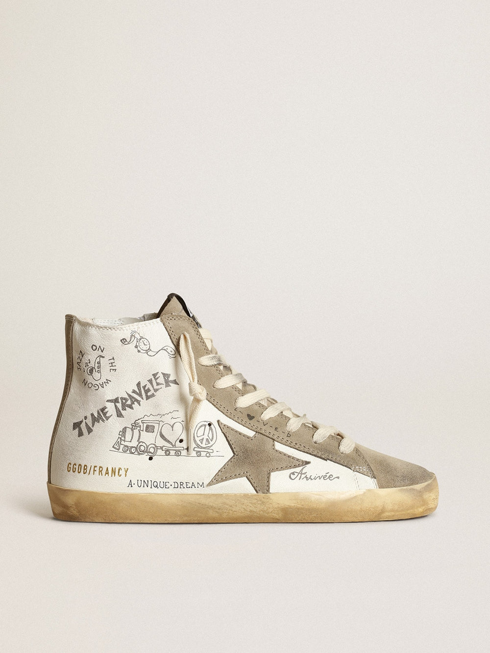 Golden Goose Women's Francy with dove gray suede inserts and all-over lettering
