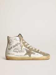 Golden Goose Women's Francy with dove gray suede inserts and all-over lettering