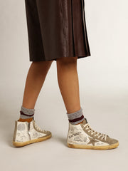Golden Goose Women's Francy with dove gray suede inserts and all-over lettering