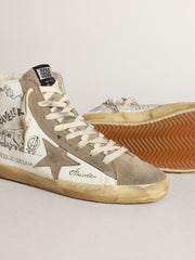 Golden Goose Women's Francy with dove gray suede inserts and all-over lettering